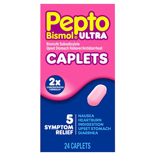 Pepto-Bismol Caplets Ultra for Nausea, Heartburn, Indigestion, Upset Stomach, & Diarrhea - 5 Symptom Fast Relief