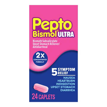 Pepto-Bismol Caplets Ultra for Nausea, Heartburn, Indigestion, Upset Stomach, & Diarrhea - 5 Symptom Fast Relief
