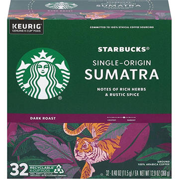 Starbucks Sumatra Single Origin Dark Roast Single Serve Coffee K Cups