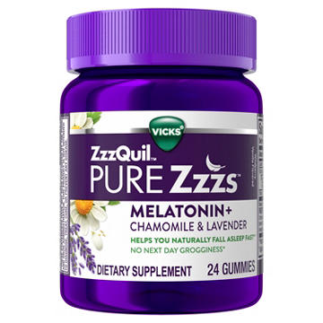 Vicks ZzzQuil PURE Zzzs Melatonin Gummies, Sleep Aid with Chamomile & Lavender, Wildberry Vanilla Flavor