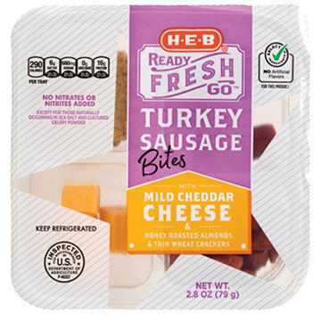 H-E-B Ready, Fresh, Go! Snack Tray - Turkey Sausage Bites & Mild Cheddar