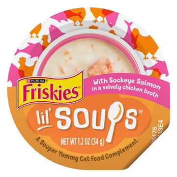 Friskies Purina Grain Free Lickable Cat Food Toppers Lil’ Soups - Sockeye Salmon in Chicken Broth