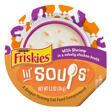 Friskies Purina Grain Free Lickable Cat Food Toppers Lil’ Soups - Shrimp in a Velvety Chicken Broth