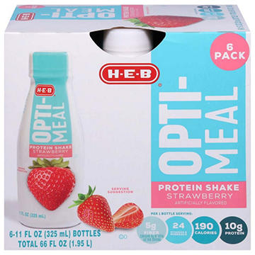 H-E-B Opti-Meal 10g Protein Shakes 6 pk Bottles - Strawberry