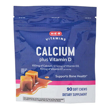 H-E-B Vitamins 650 mg Calcium + D3 & K1 Soft Chews - Caramel