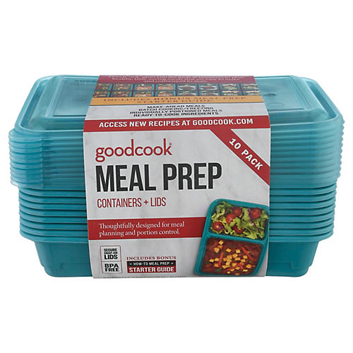 GoodCook Meal Prep 3 Compartment Rectangle White Containers + Lids