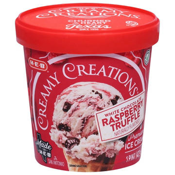 H-E-B Creamy Creations White Chocolate Raspberry Truffle Ice Cream