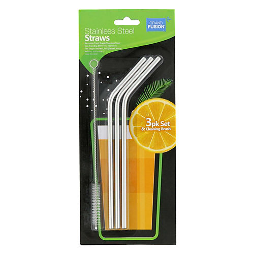 Haakaa Straight Stainless Steel Straws with Cleaning Brush, 3 pk