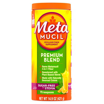 Metamucil Premium Blend Fiber Supplement, Daily Fiber Powder for Digestive Health, with Stevia Plant-Based Sweetener, Sugar-Free, Orange Flavor