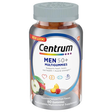 Centrum MultiGummies for Men 50 Plus, Multivitamin/Multimineral Supplement with Vitamins D3, E, B6, and B12, Assorted Fruit Flavor