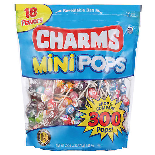 Charms Mini Pops 18 Assorted Flavors with Resealable Bag (300 Count)