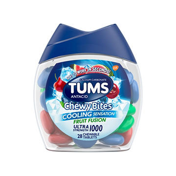 Tums Chewy Bites Cooling Sensation Antacid Chews for Ultra Strength Heartburn Relief, Fruit Fusion
