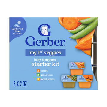 Gerber Stage 2 Baby Food Starter Kit - Carrot Green Bean & Sweet Potato, 4 oz Tubs