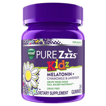 Vicks PURE Zzzs Kids Melatonin Sleep Aid Gummies with Chamomile & Lavender, Berry Flavor