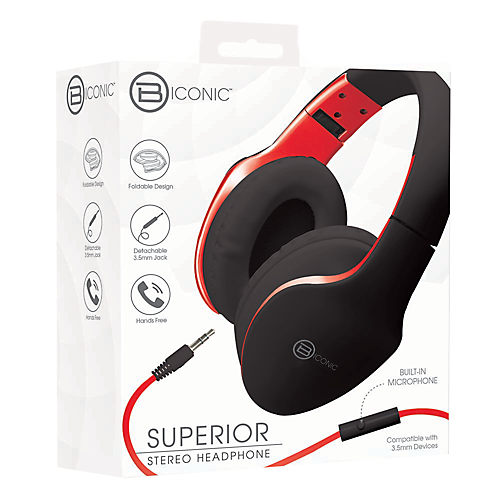 Biconic Superior Stereo Headphones Red Black