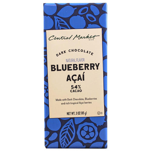 Central Market Blueberry Acai Dark Chocolate Bar, 3 oz