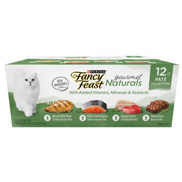 Fancy Feast Purina Grain Free Wet Cat Food Pate Variety Pack Gourmet Naturals - Beef, Chicken, Salmon, Trout and Tuna