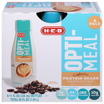 H-E-B OPTI-MEAL Cafeccino 10g Protein Shakes 6 pk Bottles - Cappuccino
