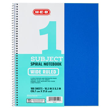 H-E-B 1 Subject Wide Ruled Poly Spiral Notebook - Blue