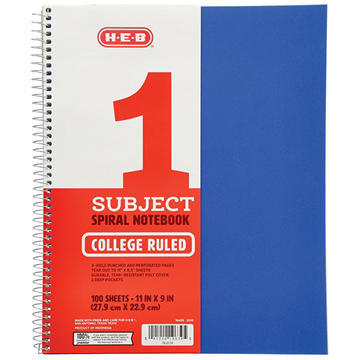 H-E-B 1 Subject College Ruled Poly Spiral Notebook - Blue