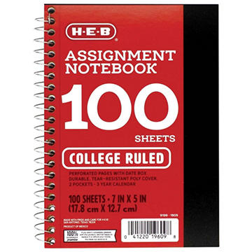 H-E-B College Ruled Poly Assignment Spiral Notebook - Black