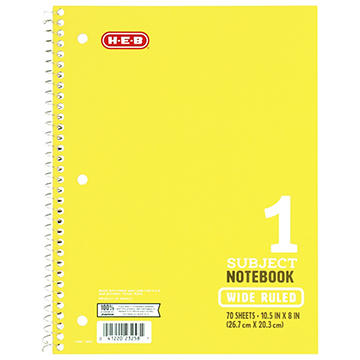 H-E-B 1 Subject Wide Ruled Spiral Notebook - Yellow