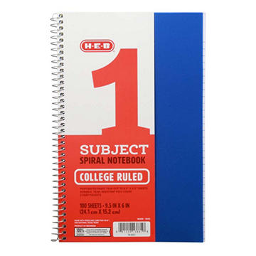 H-E-B 1 Subject College Ruled Poly Spiral Notebook - Blue