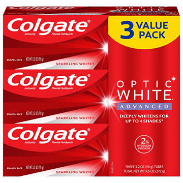 Colgate Optic White Advanced Anticavity Toothpaste - Sparkling White, 3 Pk