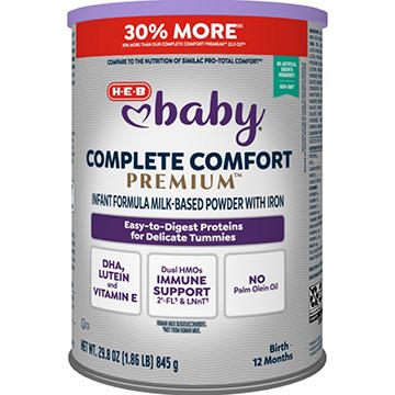 H-E-B Baby Complete Comfort Premium Baby Formula Milk-Based Powder with Iron