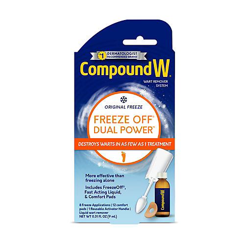  Compound W Dual Power for Large Warts, Freeze Off & Liquid Wart  Remover, 8 Freeze Applications and 12 Comfort Pads : Health & Household