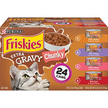 Friskies Purina Extra Gravy Wet Cat Food Chunky Variety Pack - Chicken, Turkey, Salmon, Beef