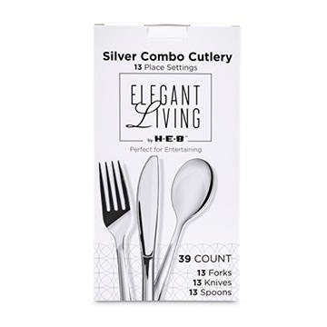 Elegant Living by H-E-B Plastic Knives, Forks & Spoons Combo Pack - Silver