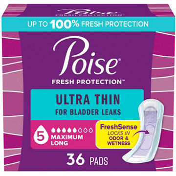 Poise Ultra Thin Incontinence Pads, Maximum Absorbency, Long Length