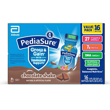 PediaSure Grow & Gain with Immune Support, Kids Protein Shake, 7g Protein, Chocolate 8-fl-oz Bottle