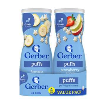 Gerber Snacks for Baby Grain & Grow Puffs Variety Pack - Banana & Strawberry Apple