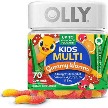 OLLY Kids Multivitamin & Zinc 120 mcg Folic Acid Gummy Worms - Sour Fruit Punch