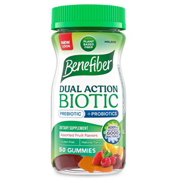 Benefiber Prebiotic Fiber Supplement Gummies with Probiotics for Digestive Health, Assorted Fruit Flavors