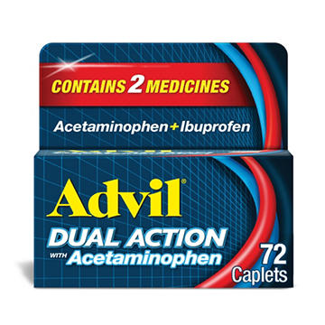 Advil Dual Action Coated Caplets with Acetaminophen, 250 Mg Ibuprofen and 500 Mg Acetaminophen Per Dose (2 Dose Equivalent) for 8 Hour Pain Relief