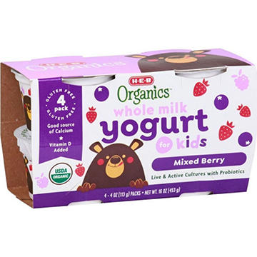 H-E-B Organics Kids' Whole Milk Yogurt - Mixed Berry