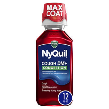 Vicks NyQuil Cough DM + Congestion Relief Liquid Medicine, Maximum Strength Multi-Symptom Nighttime Relief, Cherry Flavor