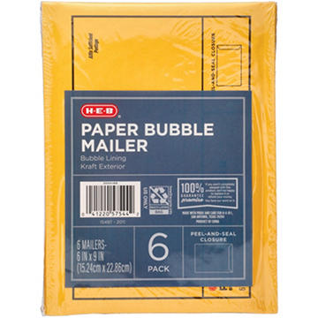 H-E-B Paper Bubble Mailers, 6 pk