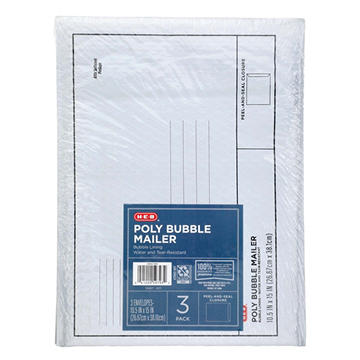 H-E-B Poly Bubble Mailer - White, 3 pk