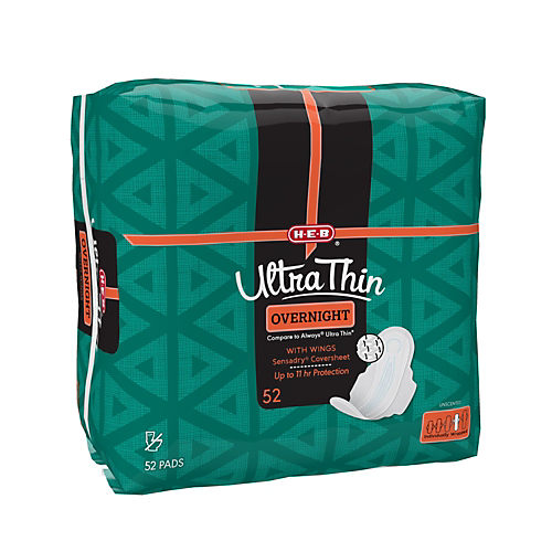 H-E-B Ultra Thin Extra Heavy Overnight Pads with Wings - Shop Pads & Liners  at H-E-B