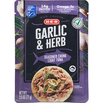 H-E-B Wild Caught Seasoned Chunk Light Tuna Pouch - Garlic & Herb
