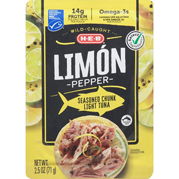 H-E-B Wild Caught Seasoned Chunk Light Tuna Pouch - Limón Pepper