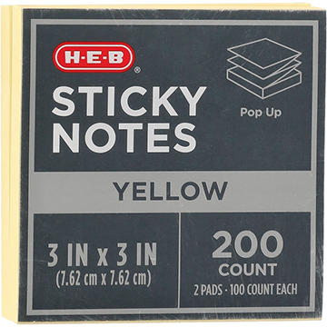 H-E-B Pop Up Sticky Notes - Yellow, 200 ct