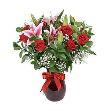 BLOOMS by H-E-B Luxury Dozen Red Roses & Lilies Flower Arrangement
