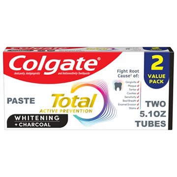 Colgate Total Whitening + Charcoal Toothpaste, 2 Pk