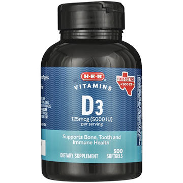 H-E-B Vitamins D3 5,000 IU Softgels - Texas-Size Pack