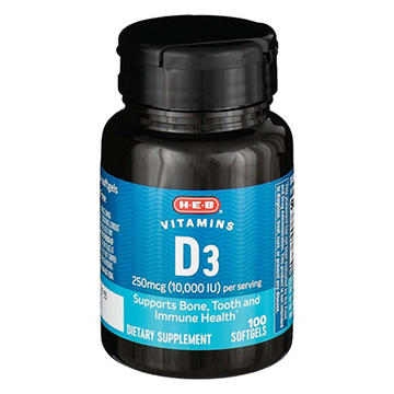 H-E-B Vitamins D3 250 mcg (10,000 IU) Softgels